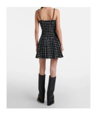 Balmain Buttoned Check Tweed Chain-strap Mini Dress In Black