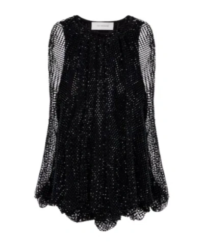Sportmax Embellished Mesh And Jersey Top In Black