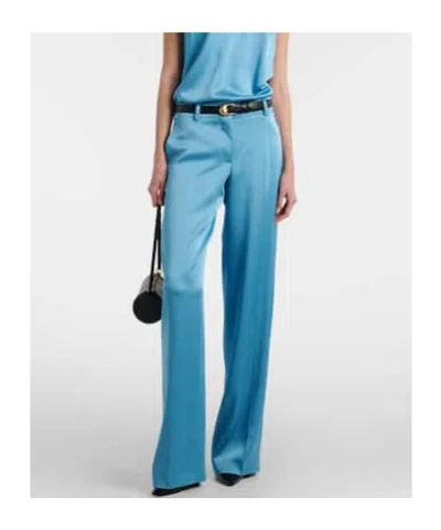 Stella Mccartney Satin Dropped Waist Straight Wide Leg Pants In Blue