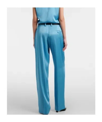 Stella Mccartney Satin Dropped Waist Straight Wide Leg Pants In Blue