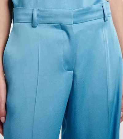 Stella Mccartney Satin Dropped Waist Straight Wide Leg Pants In Blue