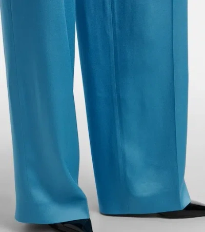 Stella Mccartney Satin Dropped Waist Straight Wide Leg Pants In Blue