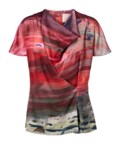 Roksanda Printed Draped Silk Satin Top In Red