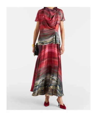 Roksanda Printed Draped Silk Satin Top In Red