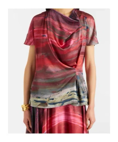 Roksanda Printed Draped Silk Satin Top In Red