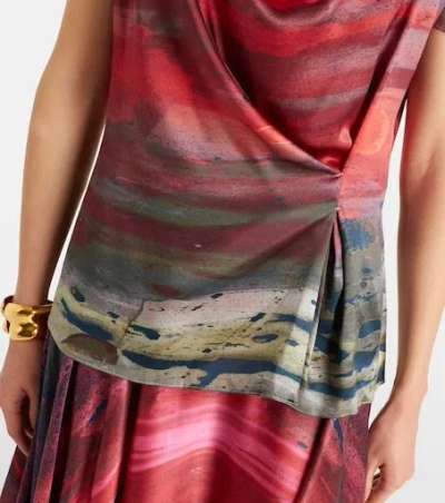 Roksanda Printed Draped Silk Satin Top In Red
