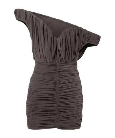 Magda Butrym Sculptural One-shoulder Mini Dress With Rose Petal Detail In Black