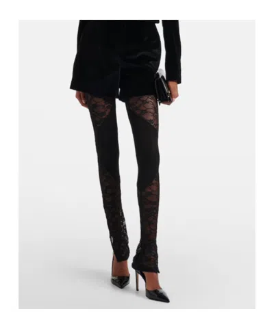Nina Ricci Patchwork Leggings Lace Panels Sheer Waistband In Black