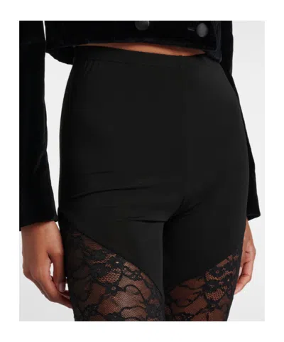Nina Ricci Patchwork Leggings Lace Panels Sheer Waistband In Black