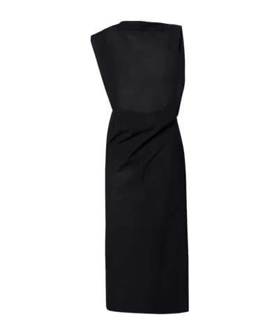 Jacquemus Drap Cotton-blend Poplin Midi Dress In Black