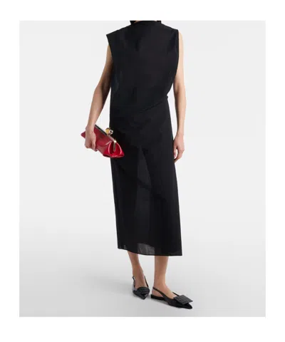 Jacquemus Drap Cotton-blend Poplin Midi Dress In Black