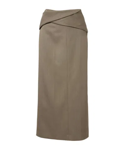 Victoria Beckham Wrap-detail Wool-blend Midi Skirt In Green