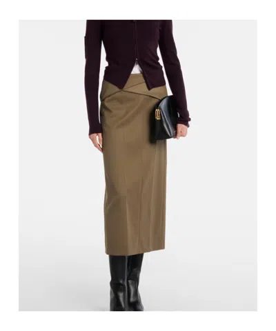 Victoria Beckham Wrap-detail Wool-blend Midi Skirt In Green
