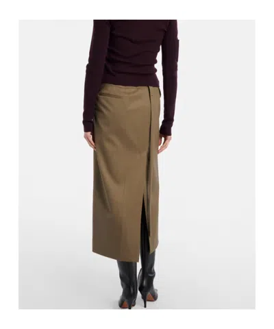 Victoria Beckham Wrap-detail Wool-blend Midi Skirt In Green