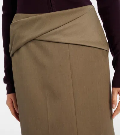 Victoria Beckham Wrap-detail Wool-blend Midi Skirt In Green
