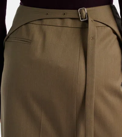 Victoria Beckham Wrap-detail Wool-blend Midi Skirt In Green