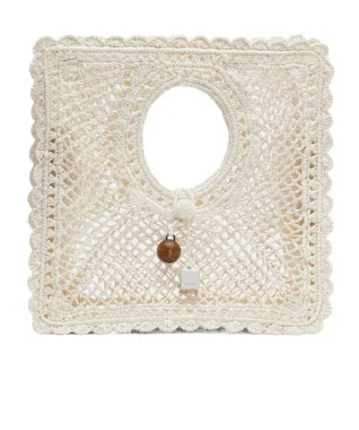 Jacquemus La Spiaggia Embellished Lace-raffia Bag In White