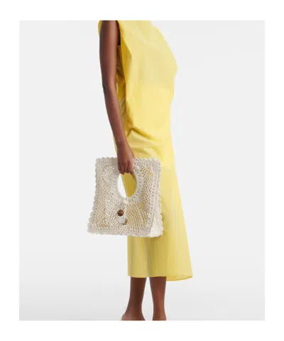 Jacquemus La Spiaggia Embellished Lace-raffia Bag In White