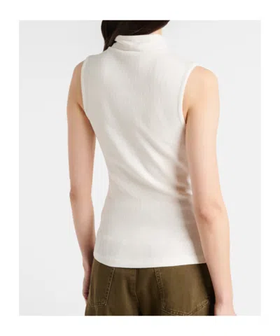 Lemaire Tie-neck Ribbed Stretch-cotton And Linen-blend Jersey Top In White
