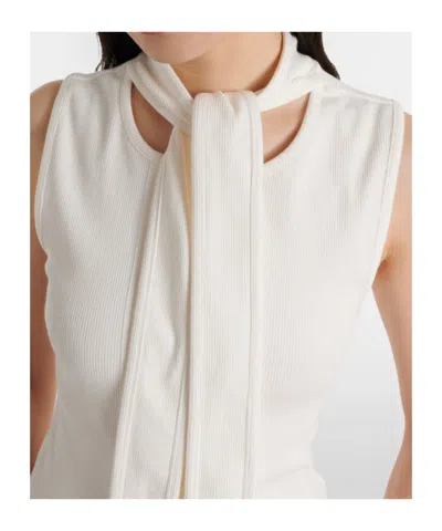 Lemaire Tie-neck Ribbed Stretch-cotton And Linen-blend Jersey Top In White