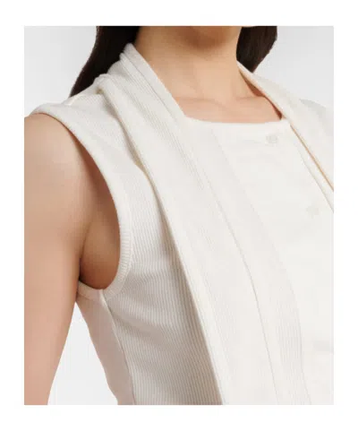 Lemaire Tie-neck Ribbed Stretch-cotton And Linen-blend Jersey Top In White