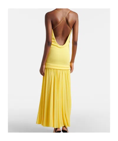 Jacquemus Yellow Dress With Straight Neckline And Gathered Waist In Tech Fabric Woman