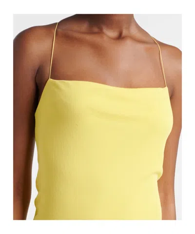 Jacquemus Yellow Dress With Straight Neckline And Gathered Waist In Tech Fabric Woman