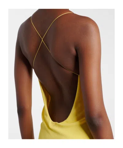 Jacquemus Yellow Dress With Straight Neckline And Gathered Waist In Tech Fabric Woman