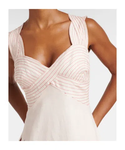 Farm Rio Sand-colored Linen Midi Dress With Strelitzia Pattern In Brown