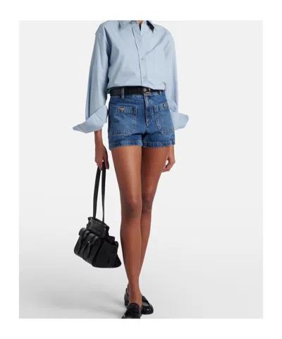 Frame Button-embellished Patch-pocket Shorts In Blue