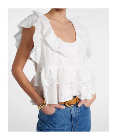 Dorothee Schumacher Slees Embroidered Ruffled Cotton Top In White