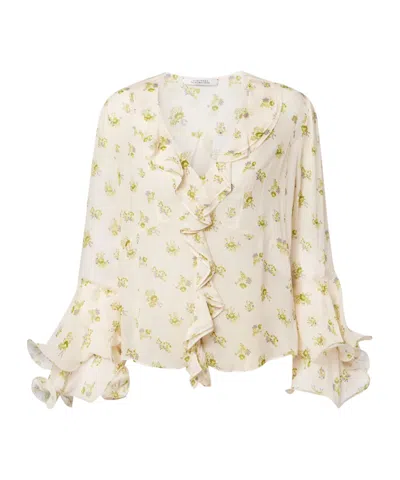 Dorothee Schumacher Printed Georgette Blouse With Ruffle Cuffs In Neutral