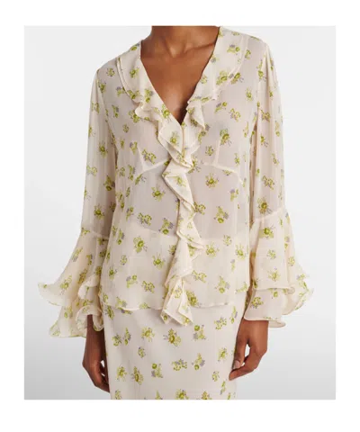 Dorothee Schumacher Printed Georgette Blouse With Ruffle Cuffs In Neutral