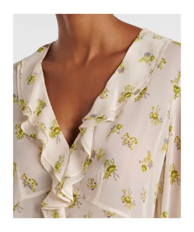 Dorothee Schumacher Printed Georgette Blouse With Ruffle Cuffs In Neutral