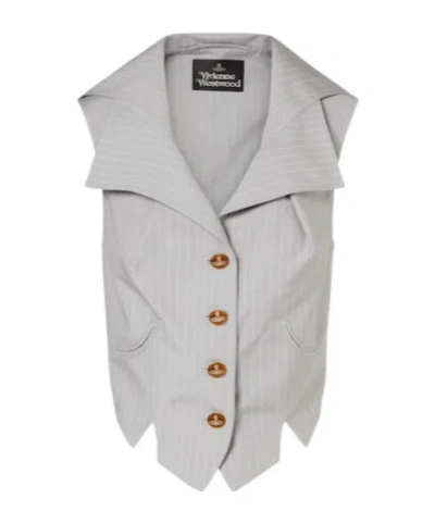 Vivienne Westwood Meryl Waistcoat Pinstripe Shirting Grey 46 Women In White