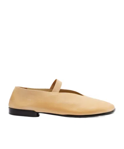 Lemaire Leather Glove Ballerinas Pointed Toe Strap In Neutral