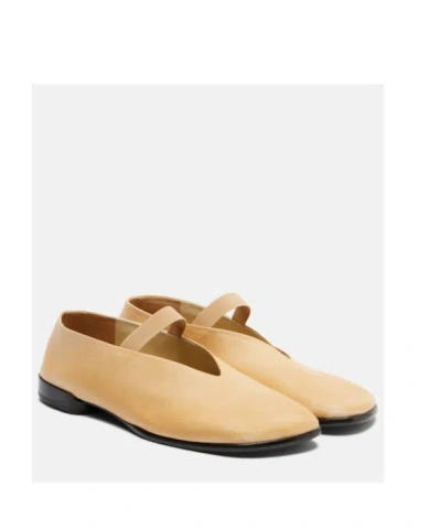 Lemaire Leather Glove Ballerinas Pointed Toe Strap In Neutral