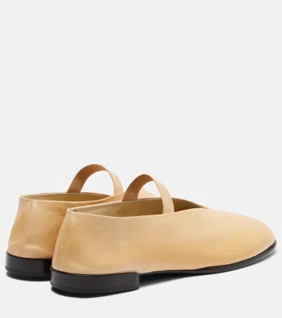 Lemaire Leather Glove Ballerinas Pointed Toe Strap In Neutral