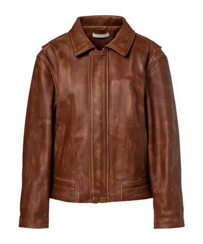 Jacques Wei Long-sleeved Leather Jacket In Brown