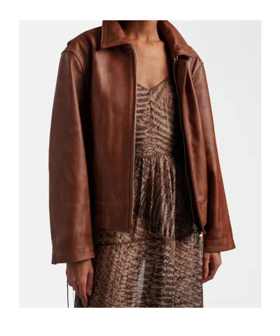 Jacques Wei Long-sleeved Leather Jacket In Brown