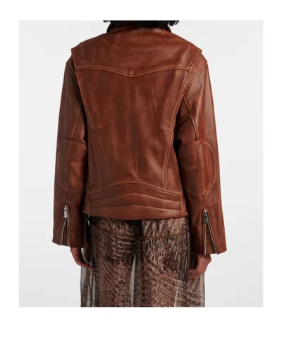 Jacques Wei Long-sleeved Leather Jacket In Brown