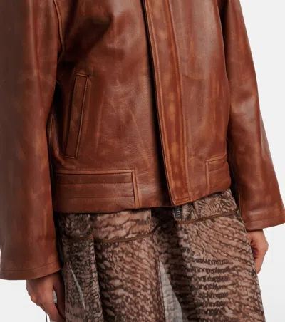 Jacques Wei Long-sleeved Leather Jacket In Brown