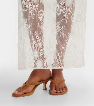 Aya Muse Eteri Bow-detail Floral Lace Midi Skirt In White