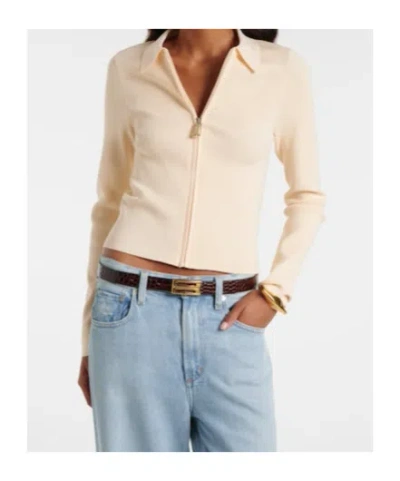 Victoria Beckham Mila Ribbed-knit Zip-up Top In Neutral