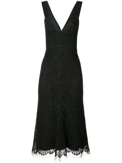 Victoria Beckham V-neck Lace Fitted Dress In Black