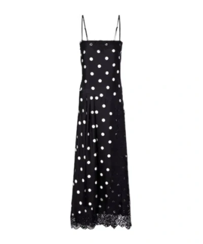 Sportmax Capo Polka Dot Lace Trim Silk Slipdress In Black