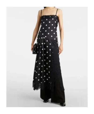 Sportmax Capo Polka Dot Lace Trim Silk Slipdress In Black