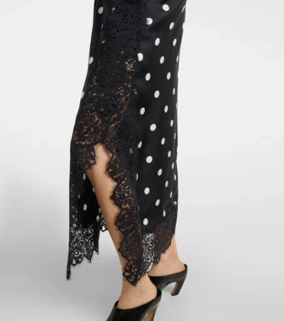 Sportmax Capo Polka Dot Lace Trim Silk Slipdress In Black