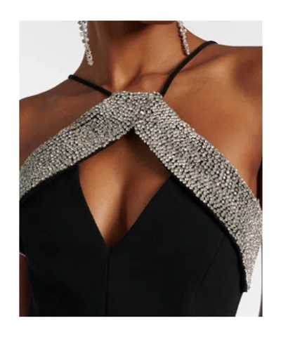 Rebecca Vallance Astros Draped Crystal-trim Halter Gown In Black