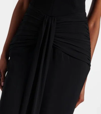 Rebecca Vallance Astros Draped Crystal-trim Halter Gown In Black